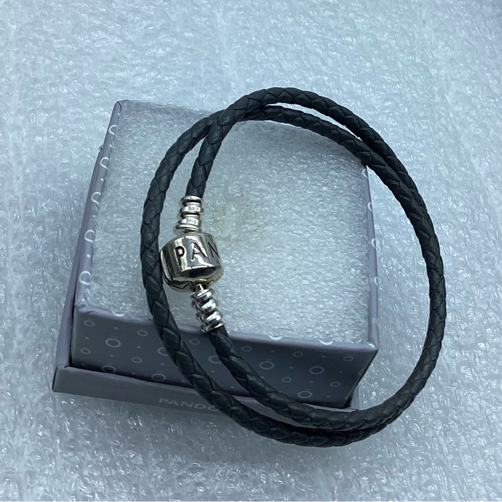 Pandora,” 18CM/7” Double Dark Grey Braided Leather Clasp 18CM/7Inches Bracelet,